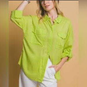Amanda Uprichard Lime Green Women's button shirt 100% Silk